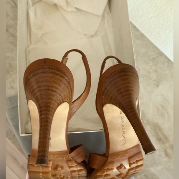 Manolo Blahnik Rancio Brown Leather Sandals Heels & Dust Bag Size 35 EU / 5 US - Picture 12 of 15